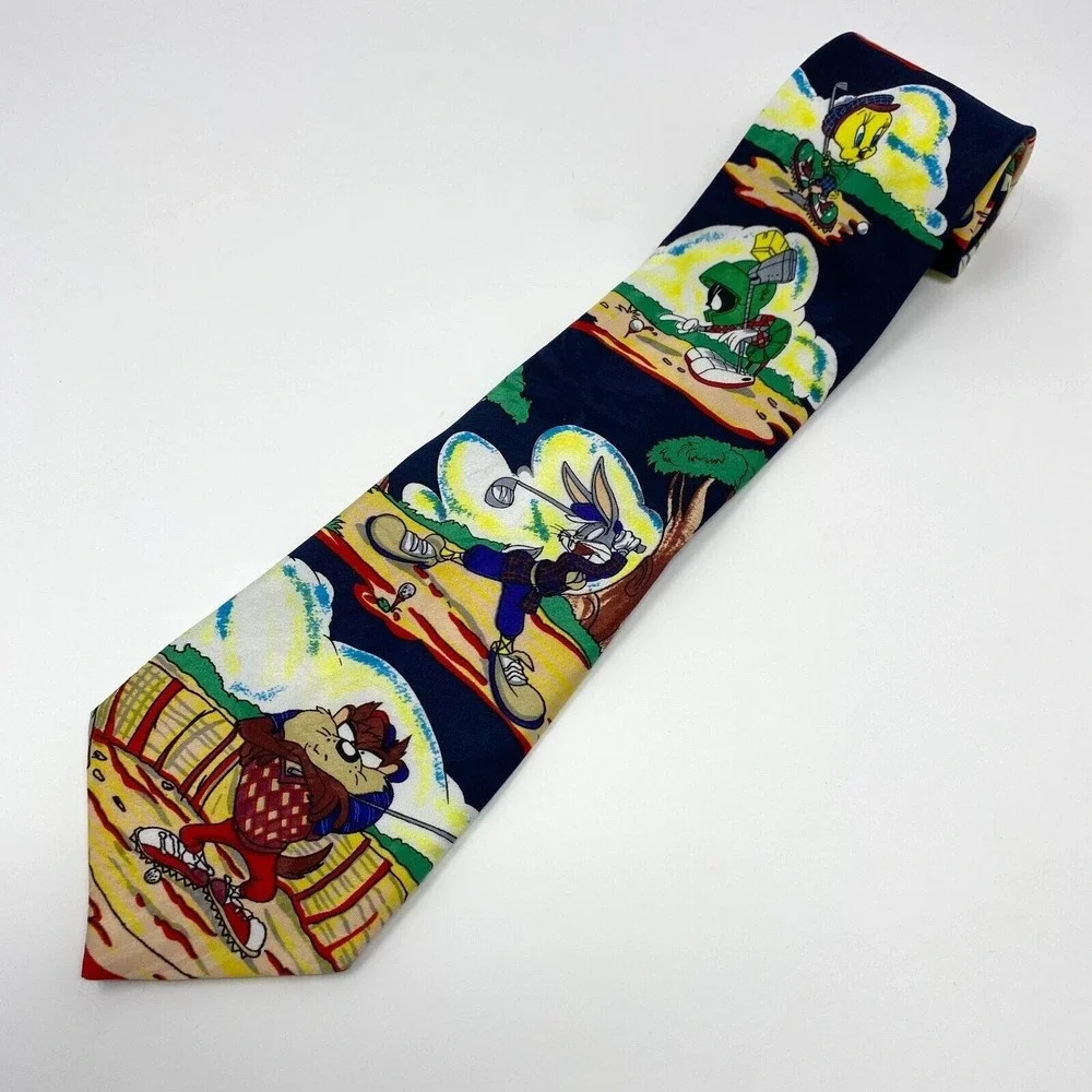Vintage 1994 Looney Tunes Mania Tie‎ Men's Golf Necktie Tweety Taz Bugs Marvin